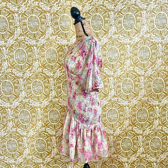 NWT ByTiMo Floral Smocked Ruffle Chiffon Mini Dress in Summer Flowers size S - Picture 10 of 13
